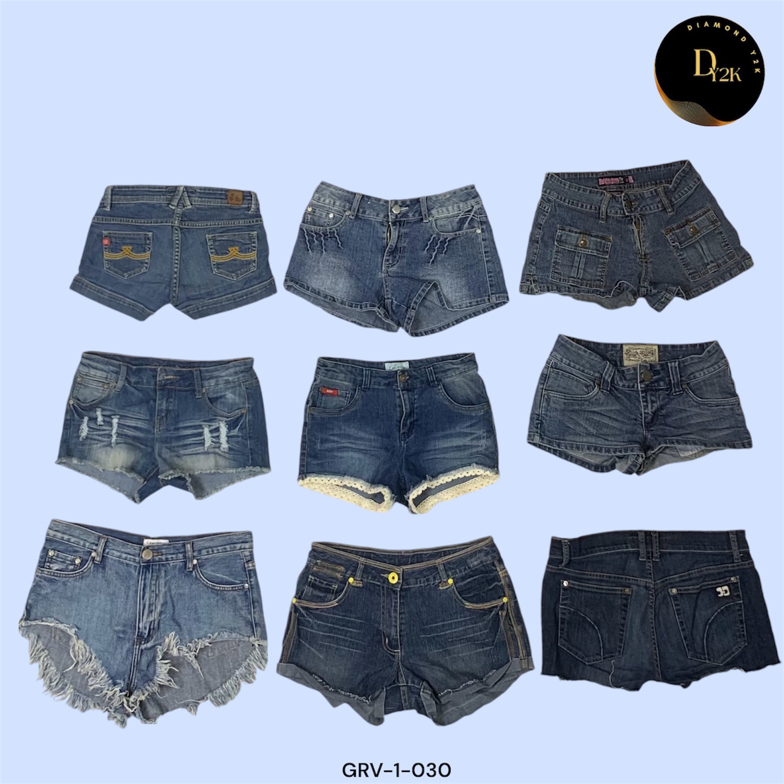 Retro Y2K Denim Macro Mini Shorts for Trendy Looks(GRV-1-030)