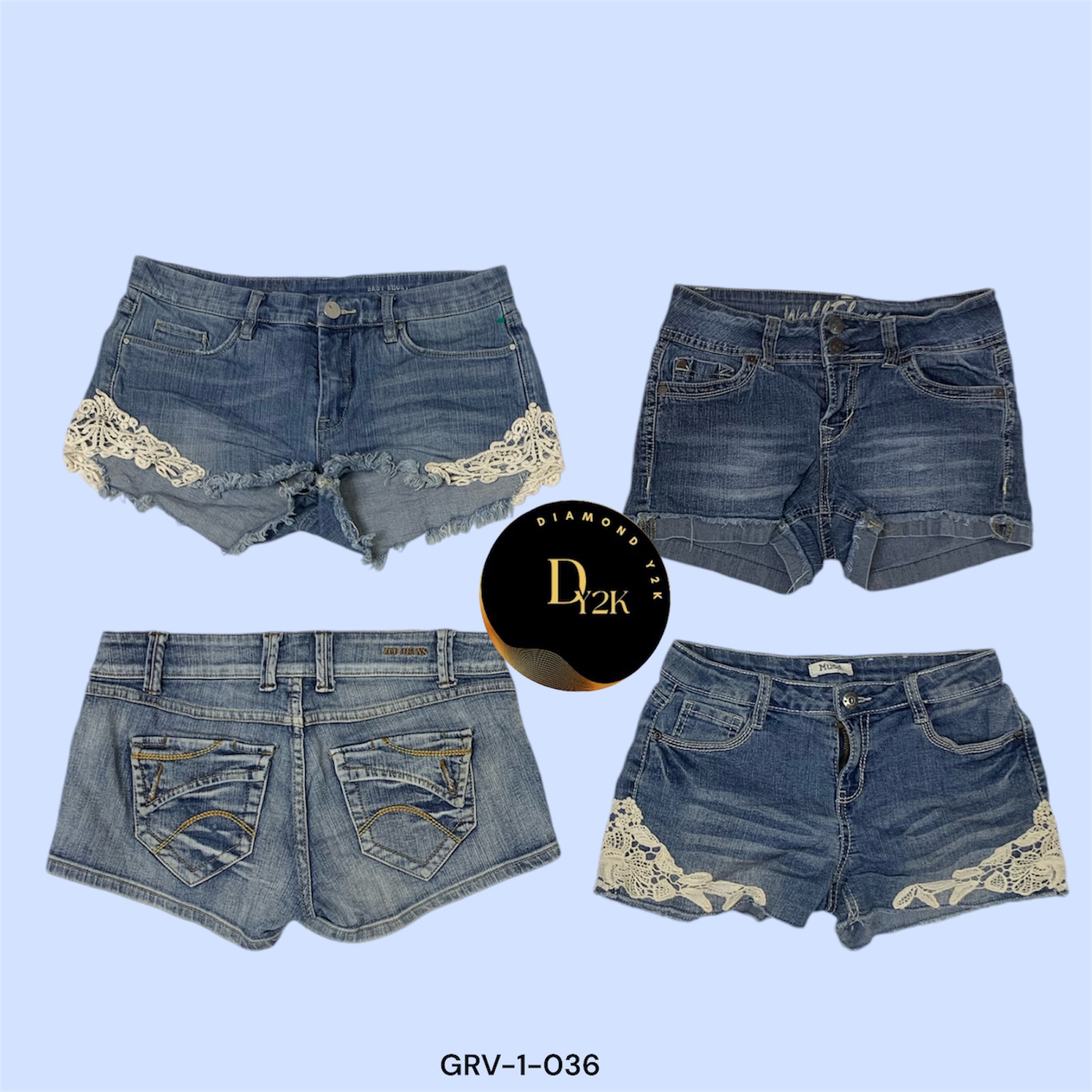 Shorts en denim macro mini taille haute Y2K (GRV-1-036)