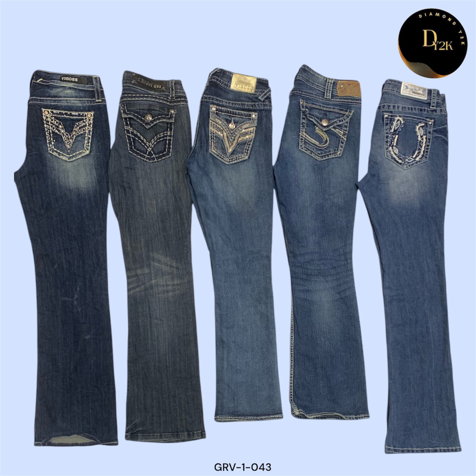 Y2K Classic Dark Blue Flared Jeans - Guess & More Designs (GRV-1-043)