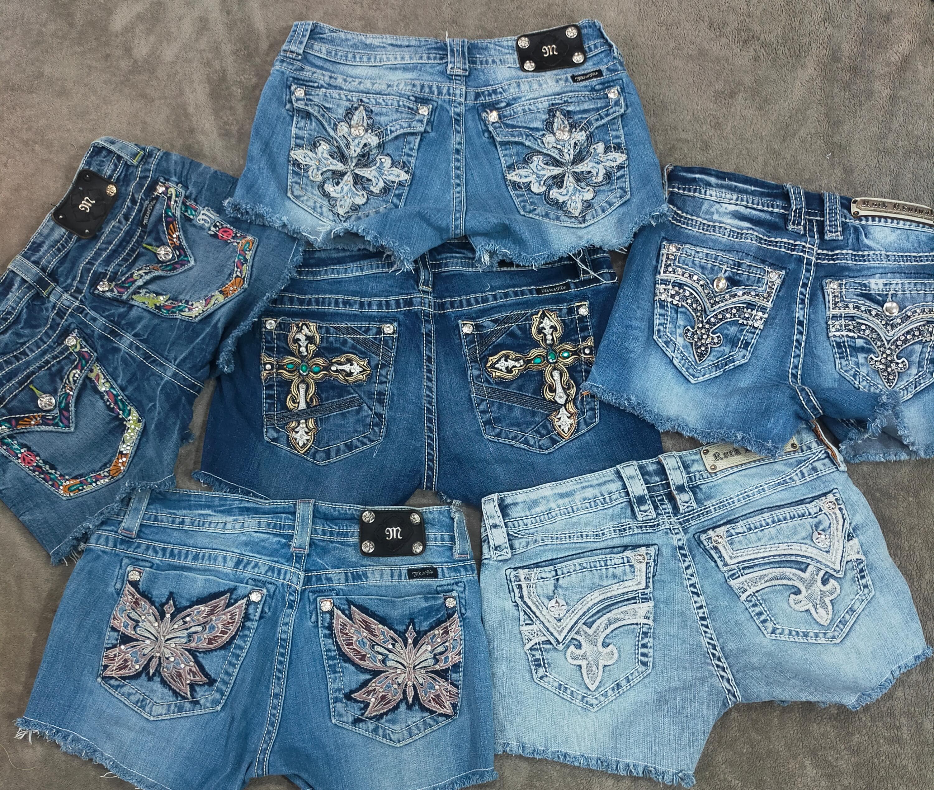 Miss me true religion rock revival mini shorts