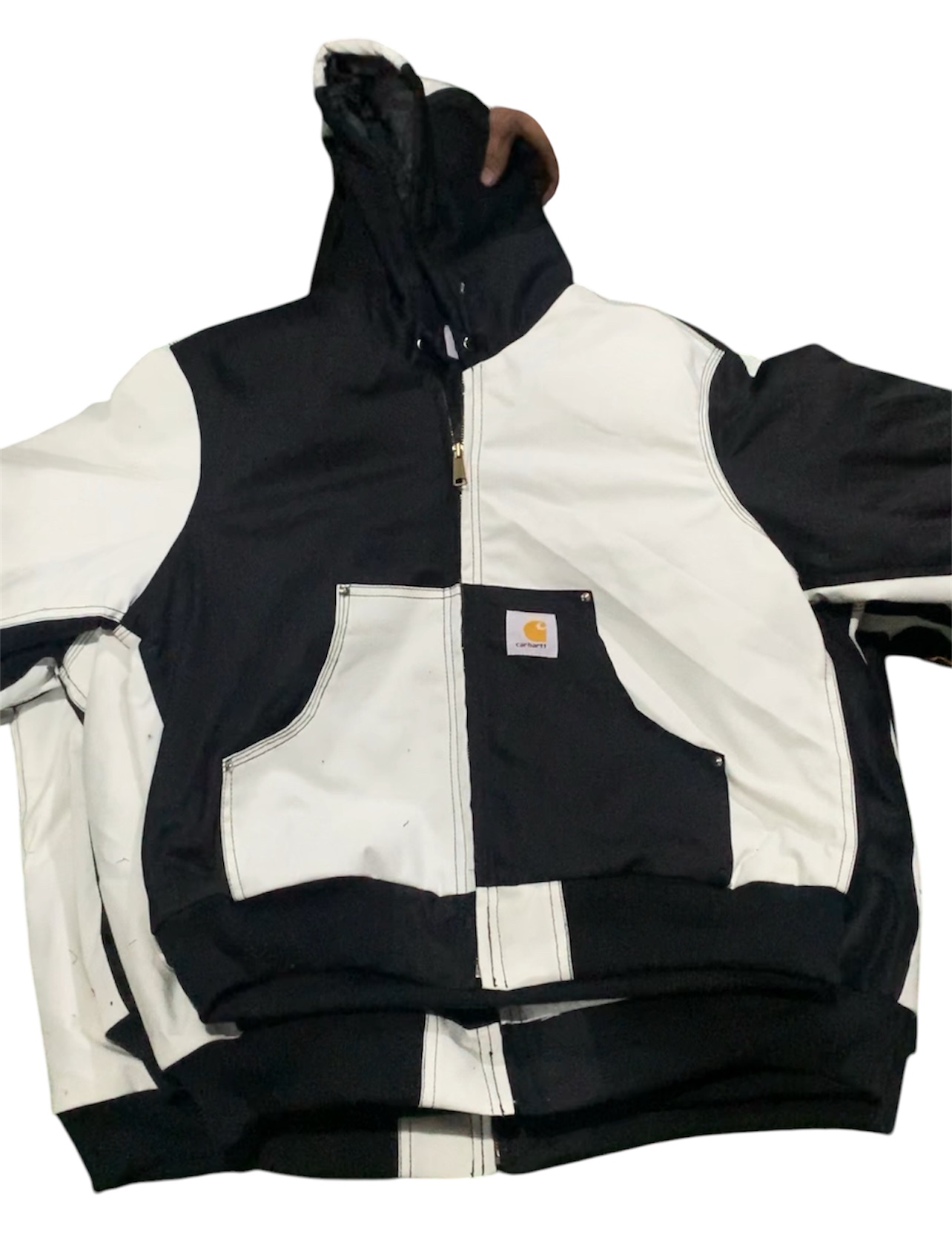 Carhartt rework style black&white hooded Jacket