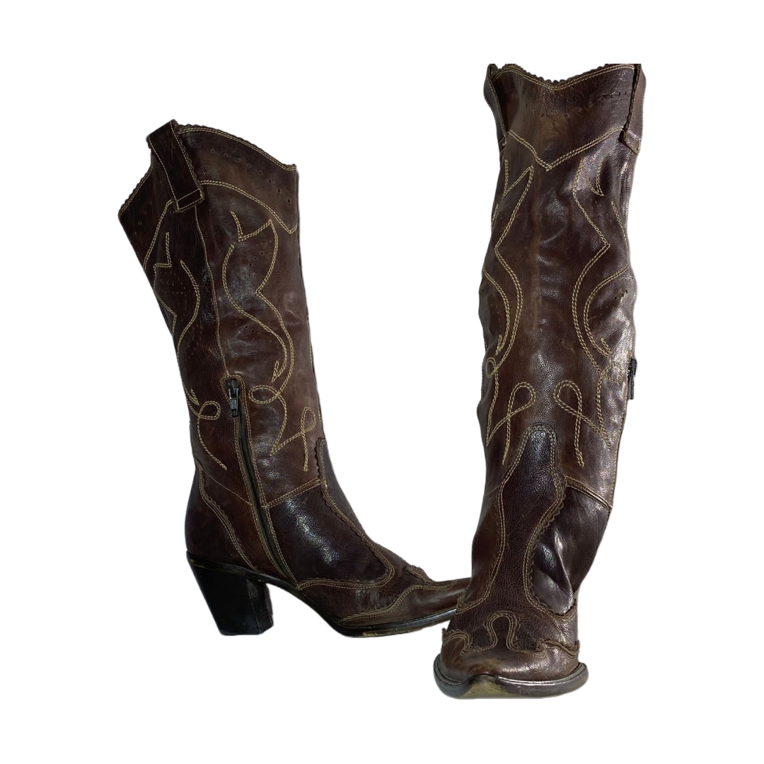 MV182#Leather Knee High Western Fashion Boots