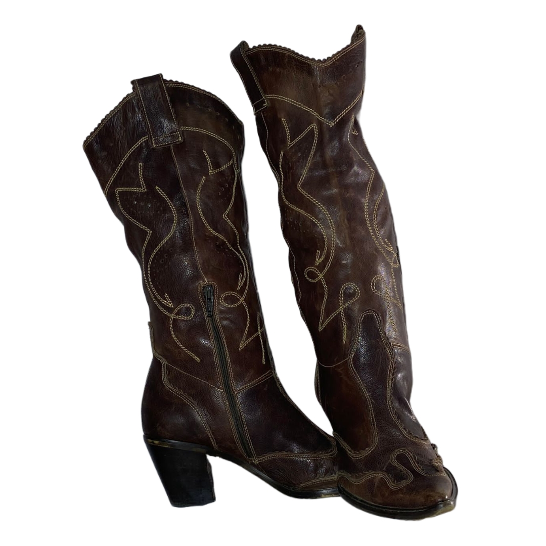 MV182#Bottes Western en Cuir Haute jusqu'au Genou