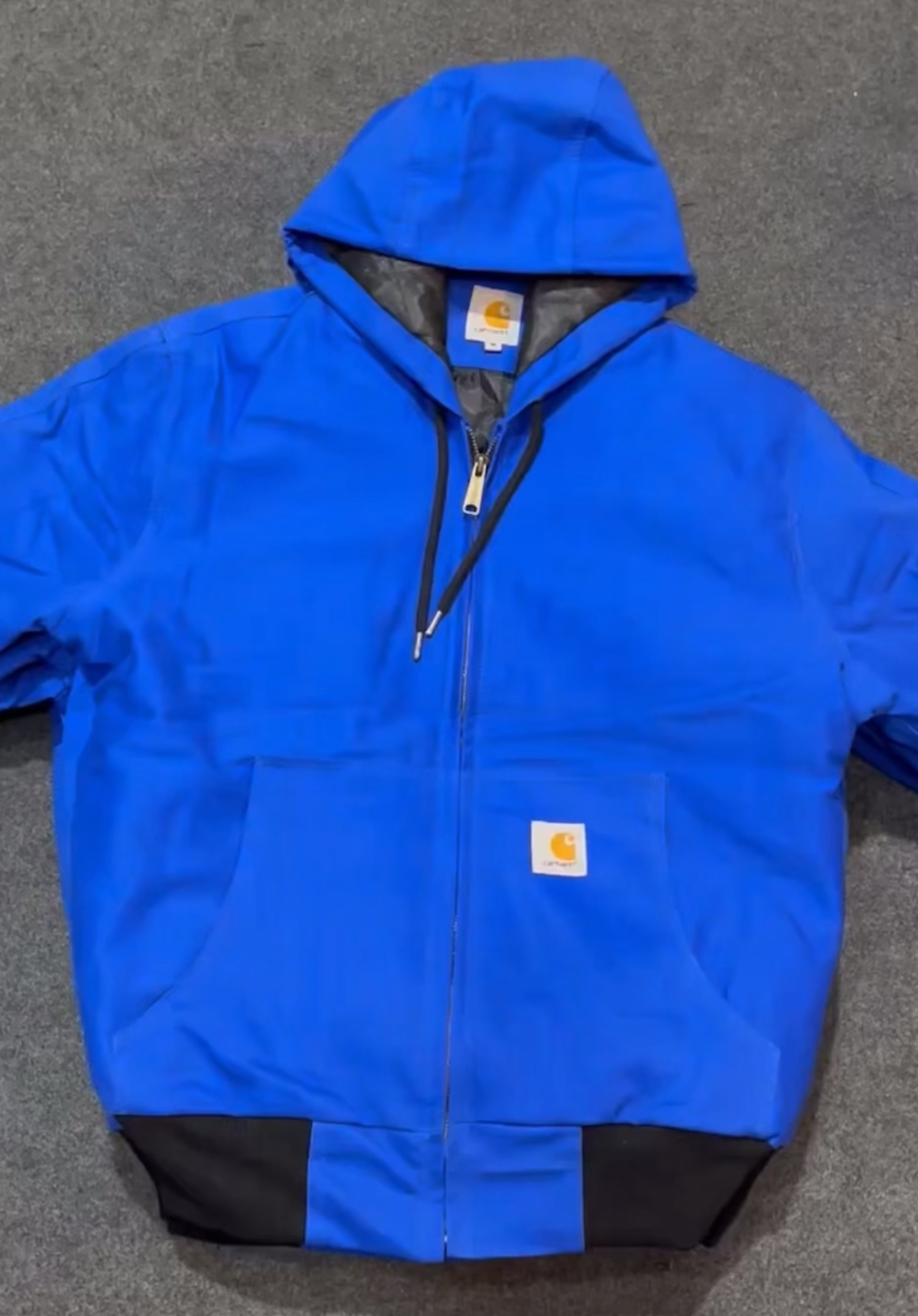 Carhartt rework style blue hooded jacket