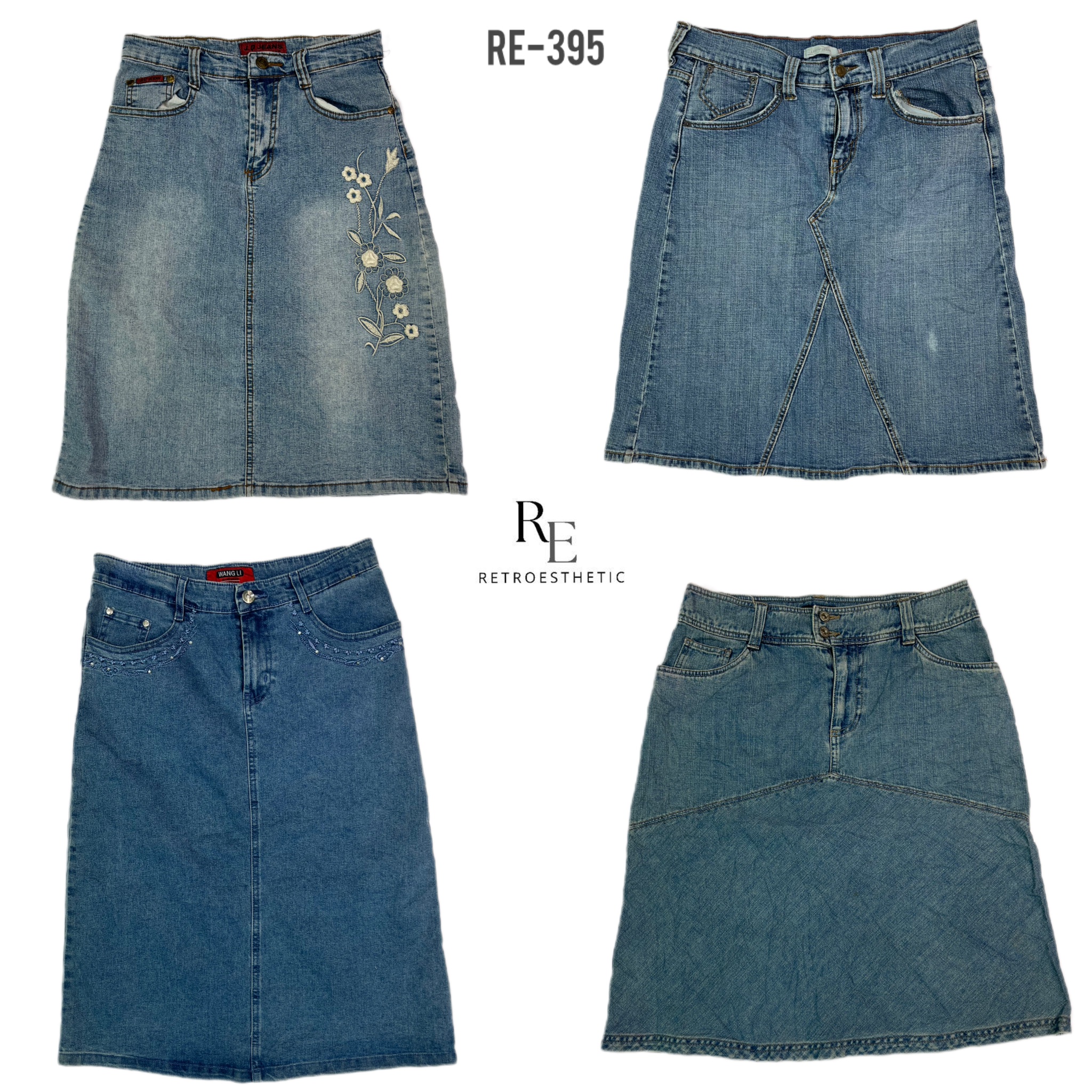 Jupes midi en denim uniques Y2K (RE-395)