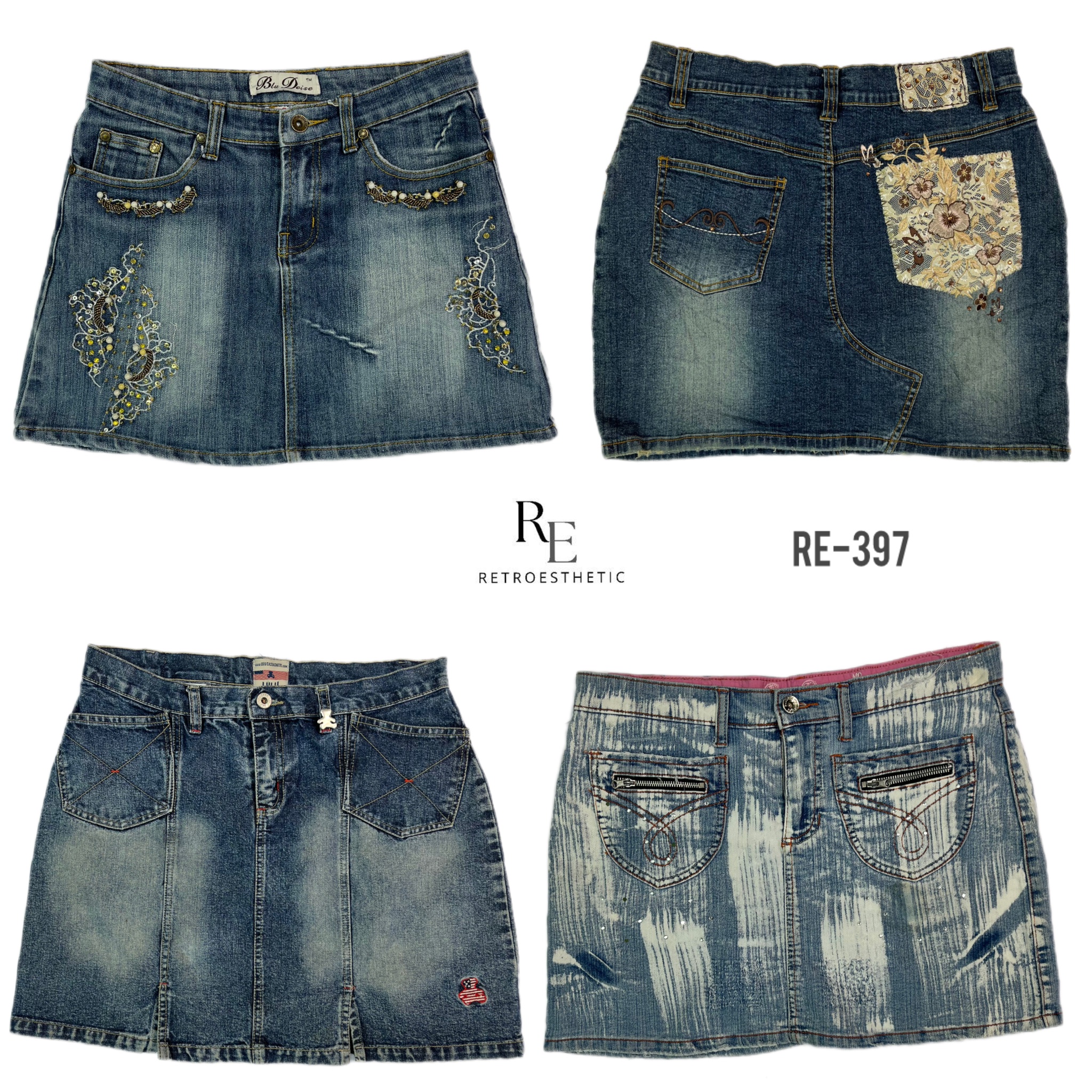 Jupes en jean mini uniques Y2K IT Girl (RE-397)