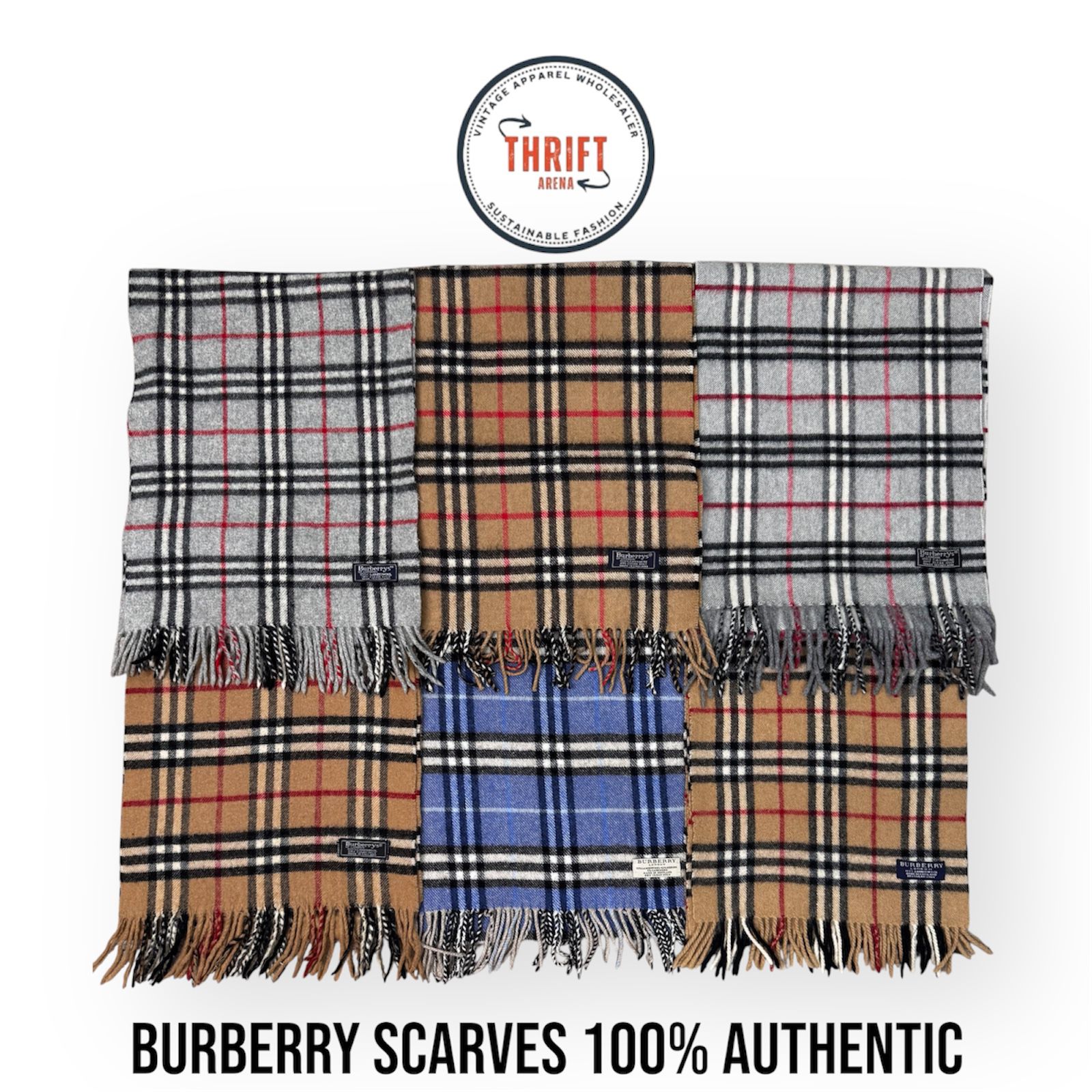 #VV671 Écharpes Burberry 100% Authentiques Cachemire/Laine 30PCs