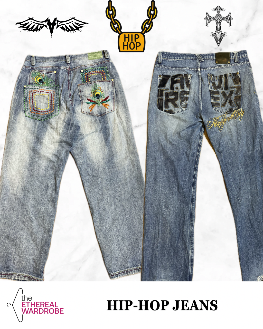 Hiphop jeans including Coogi, Avirex, Karl Kani and other brands 20pcs