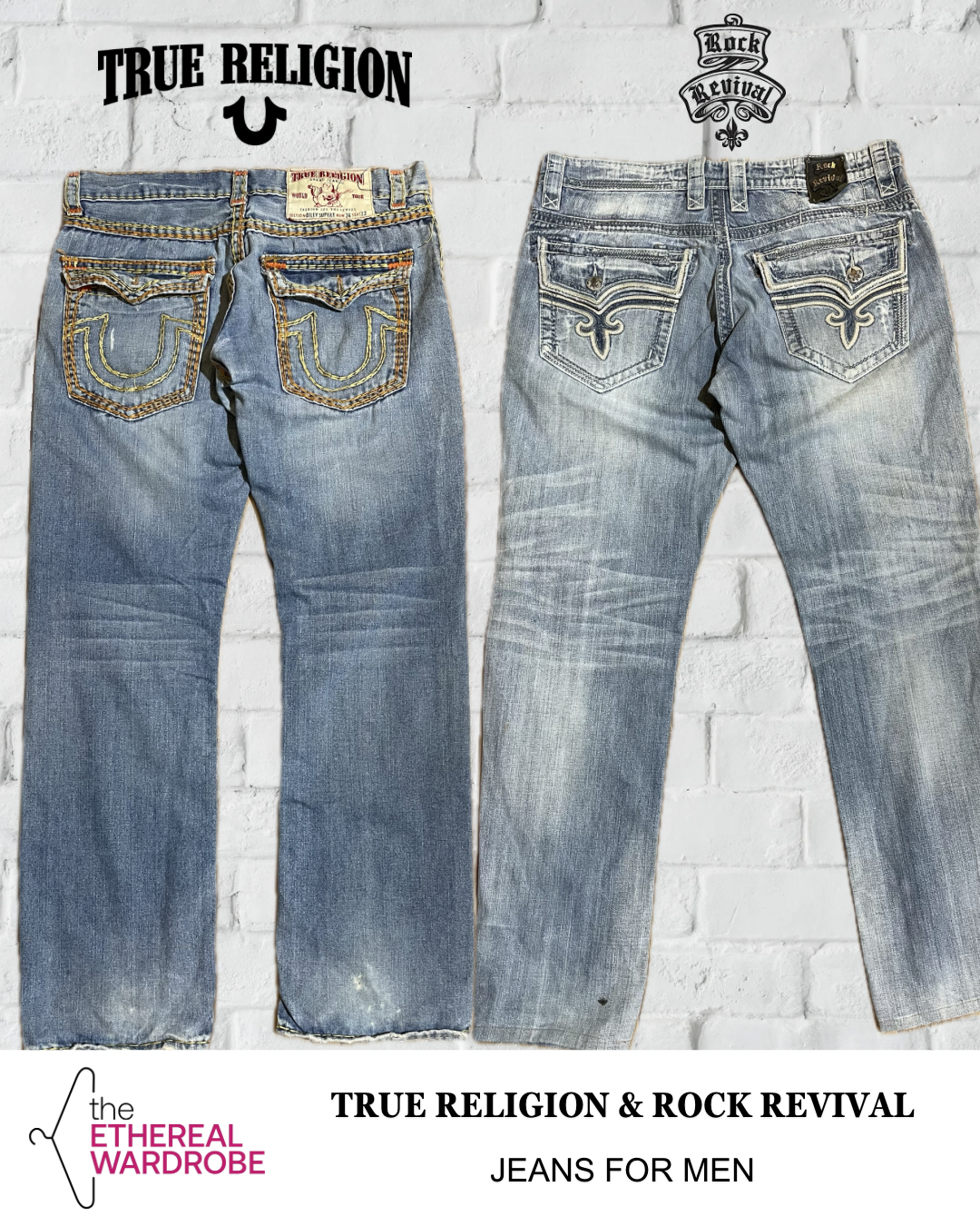 True Religion & Rock Revival Jeans pour hommes 16 pièces