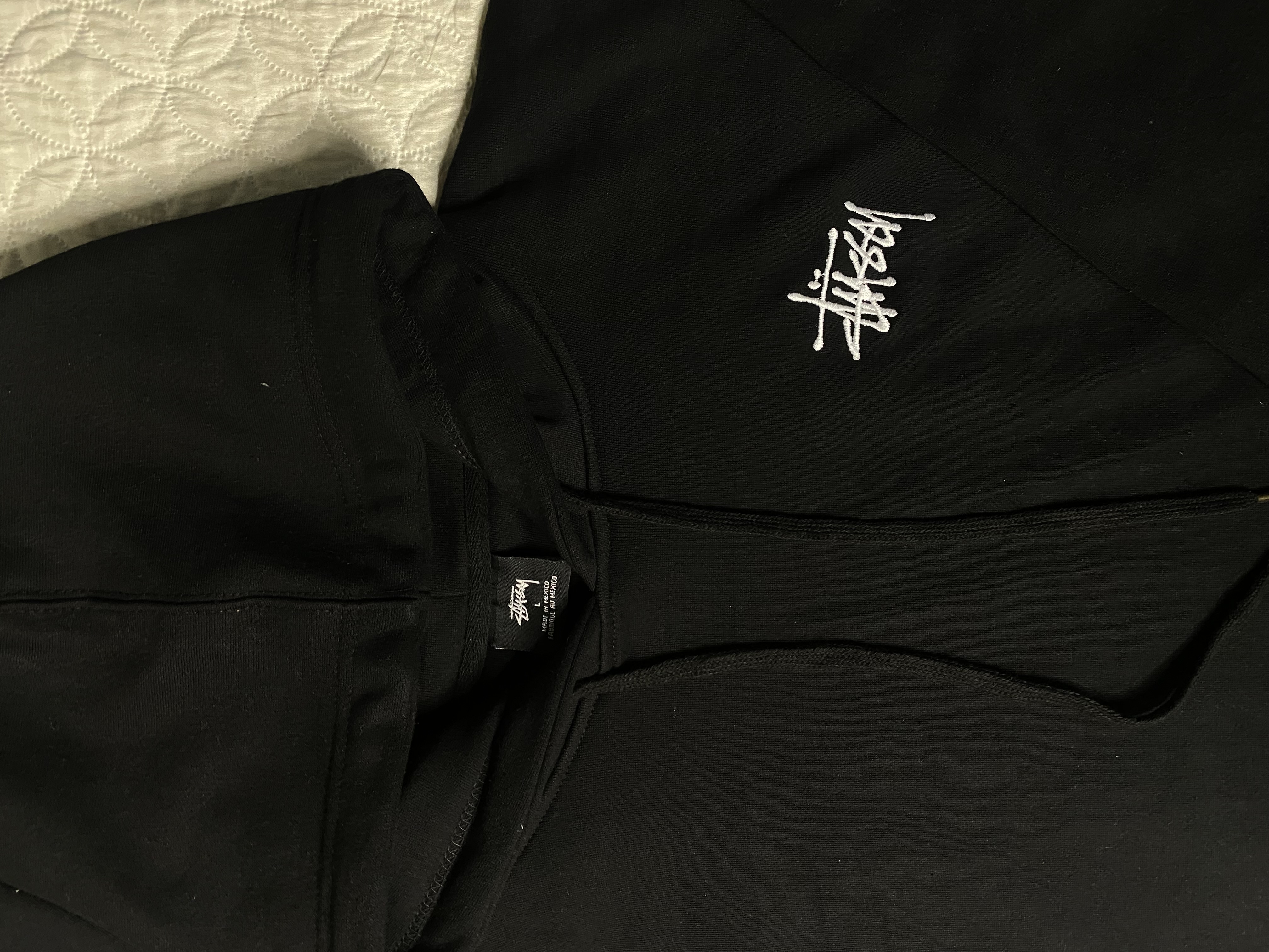 Stussy rework style black hoodie with front embroidery