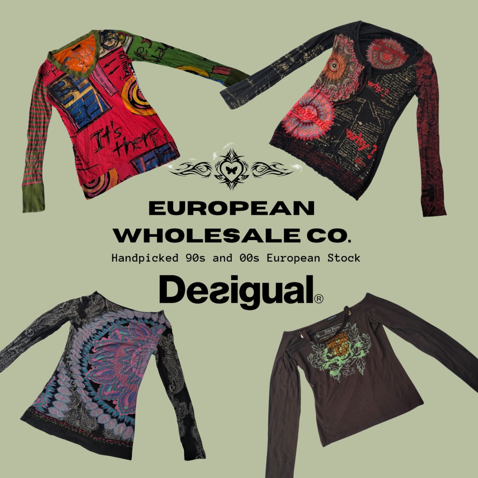 Hauts graphiques à manches longues européens des années 2000 avec Desigual