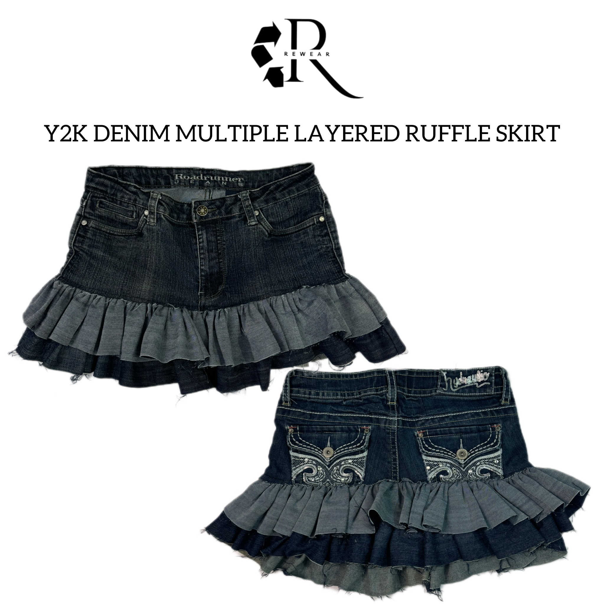 REWORKED Y2K Denim Multi Layer Ruffle Skirt