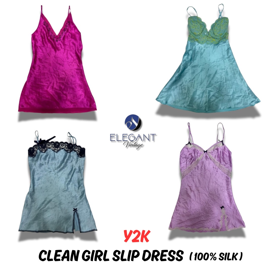 Y2K Clean Girl R slip Dresses (100% Seide) - 12 Stück - EV0047