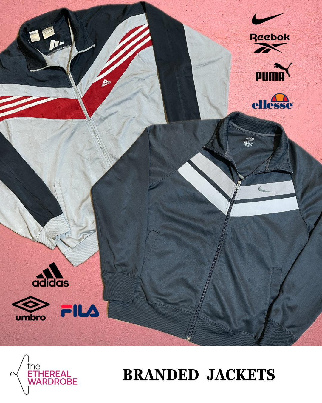 Branded Jackets 20pcs including Nike, Adidas, Reebok, Umbro and other brands