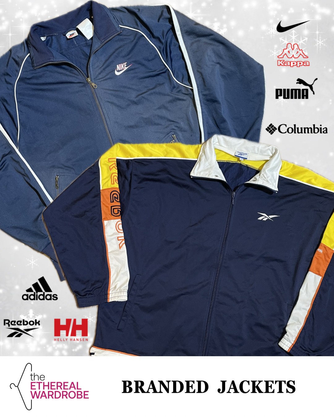 Vestes de marque 10 pièces incluant Nike, Adidas, Reebok et d'autres marques.