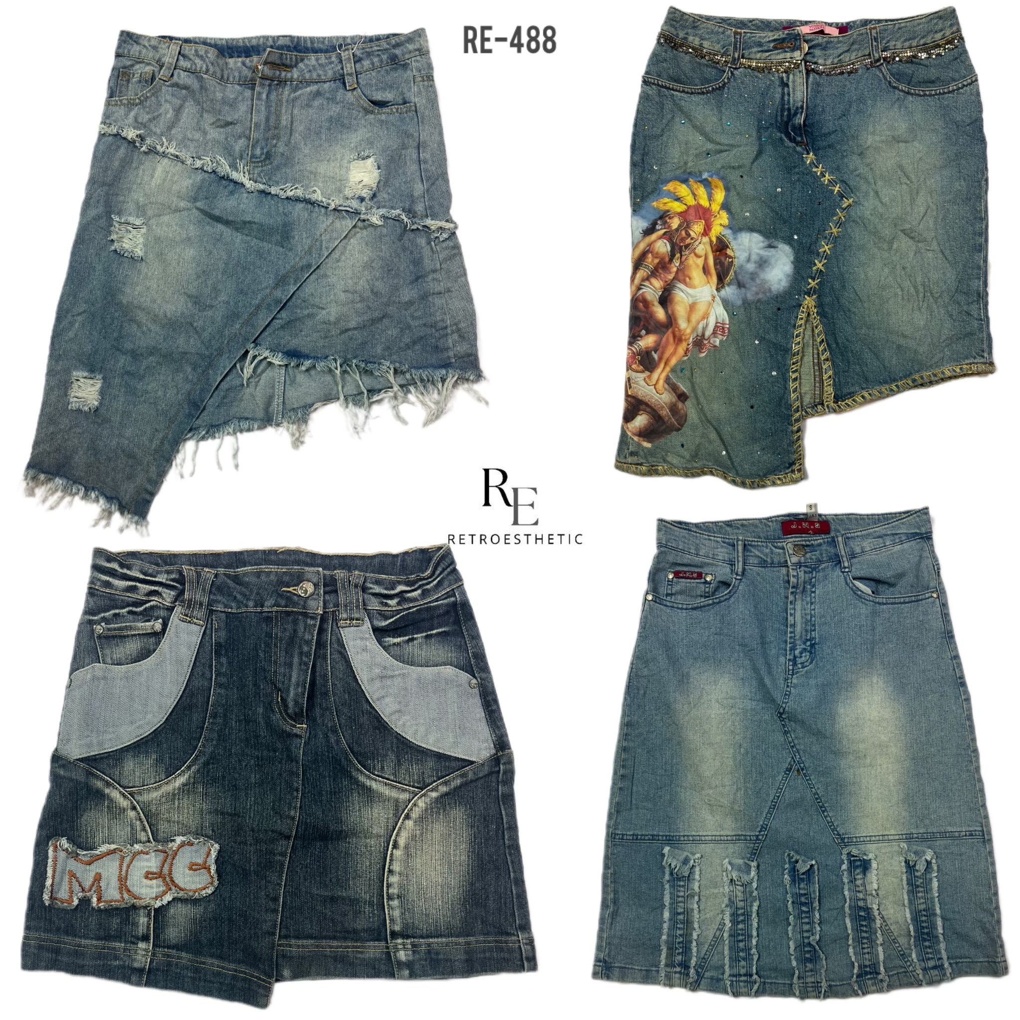 Jupes en denim midi uniques Y2K (RE-488)