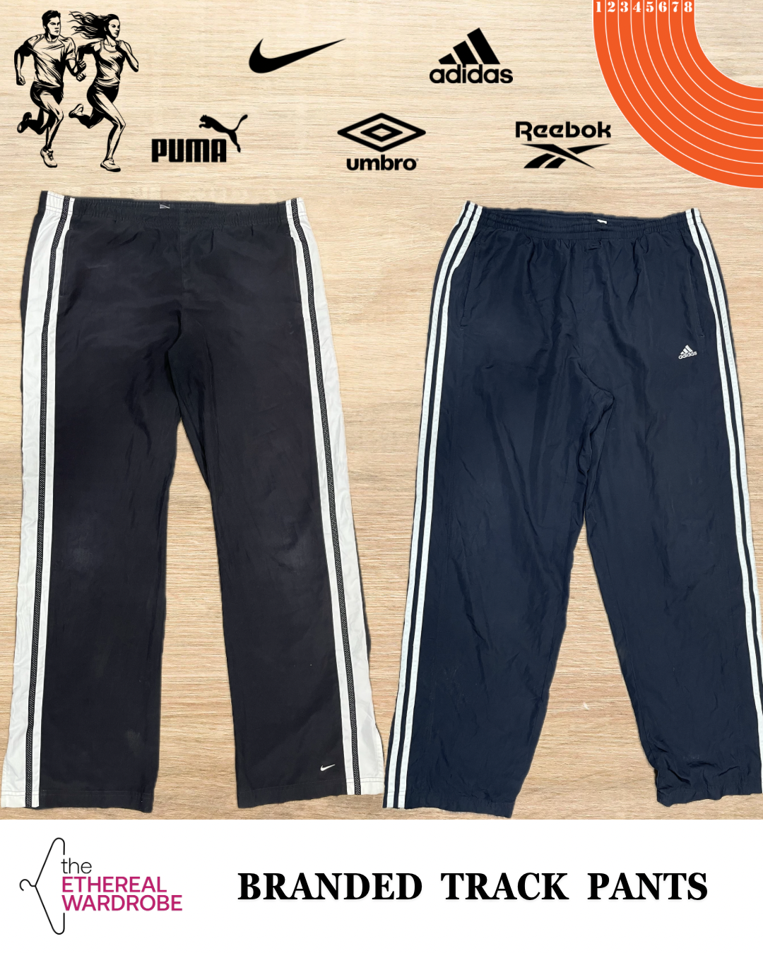 Branded Track Pants 10pcs including Nike, Adidas, Reebok, Puma & Umbro