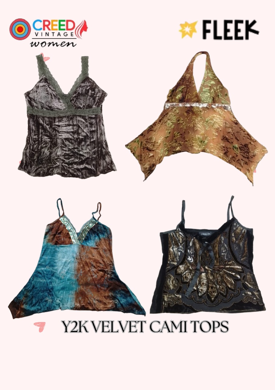 CR3459 Y2K Samt Cami Tops - 7 Stück