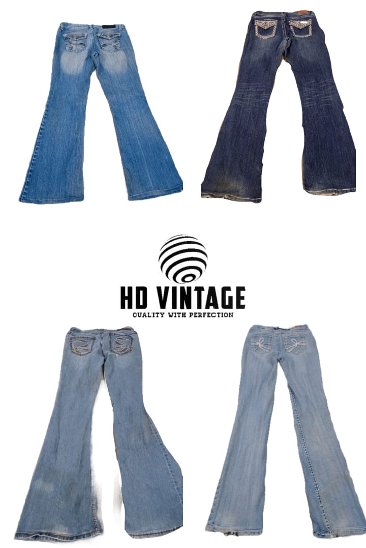 HD645 Ladies Y2K Embroided Flared Jeans - 15 pcs