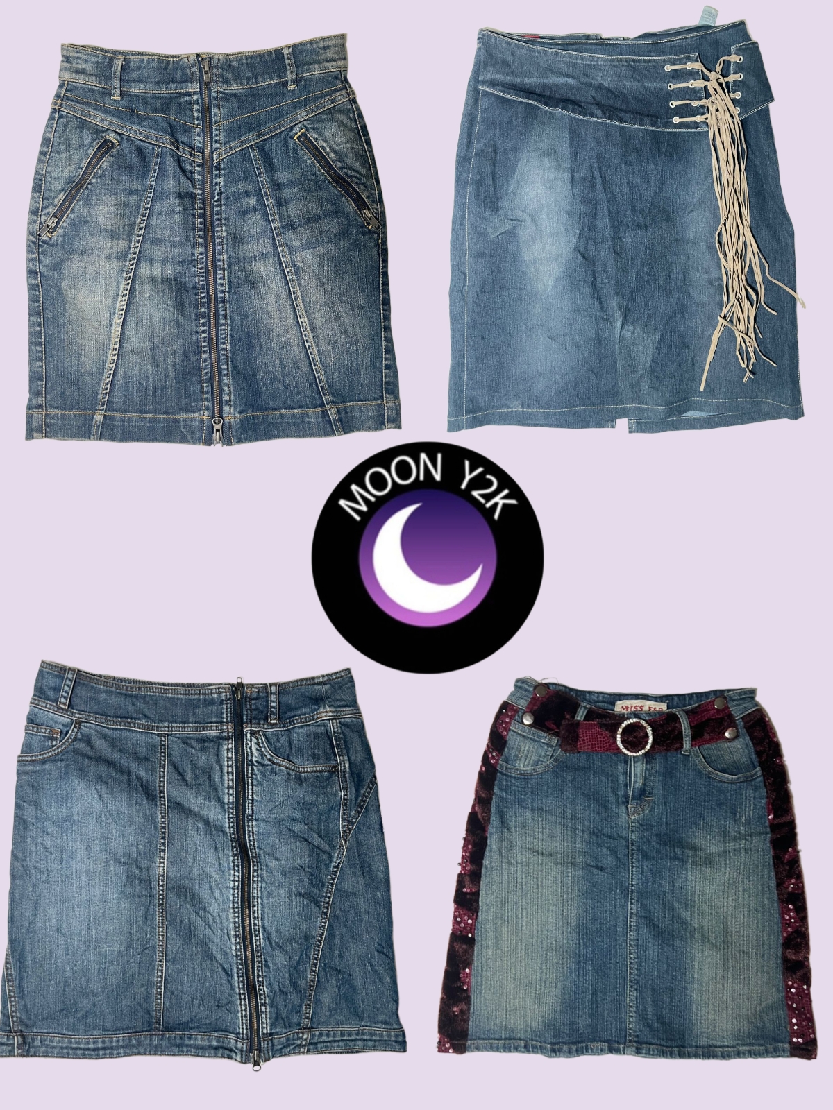 Jupes midi en denim structuré Y2K (M-21)