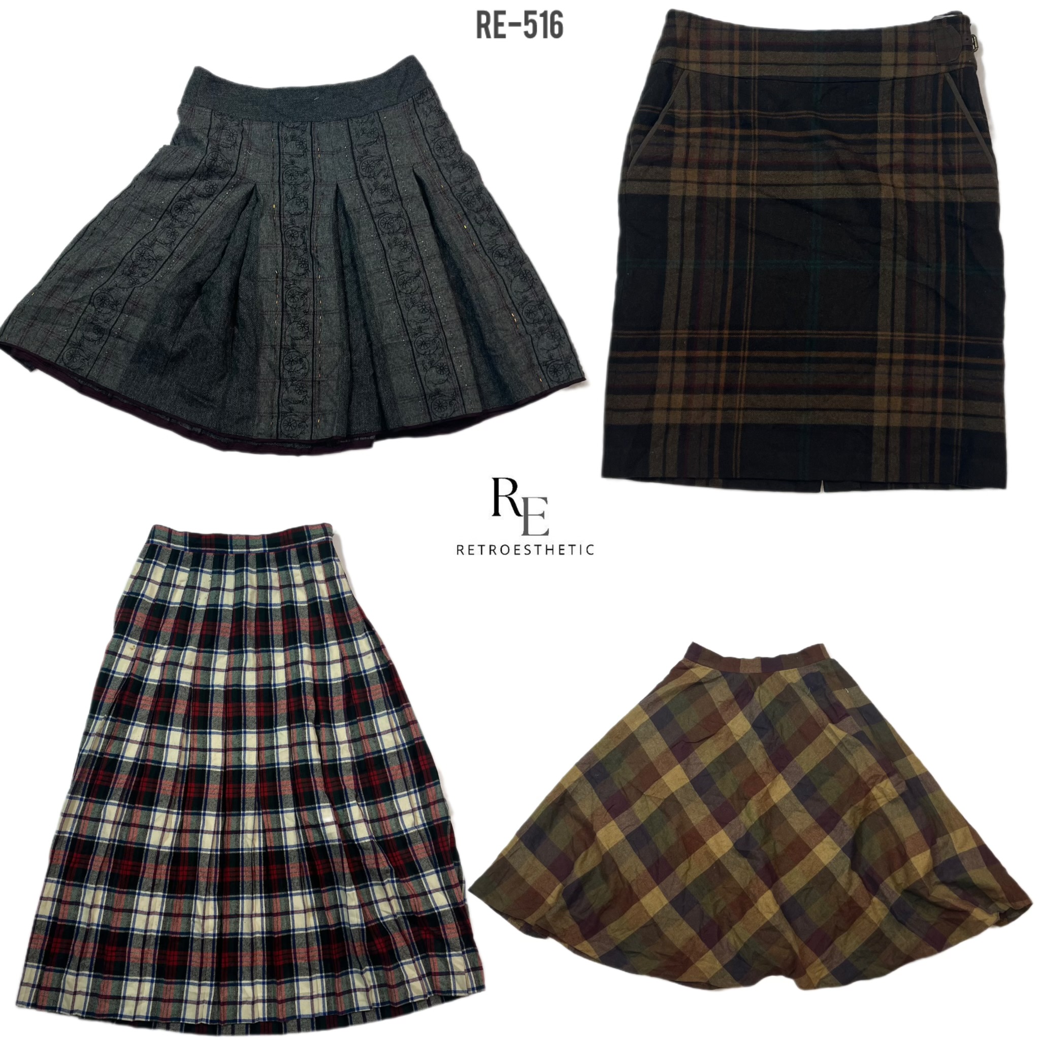 Y2K Checkered Wool Skirts (RE-516)