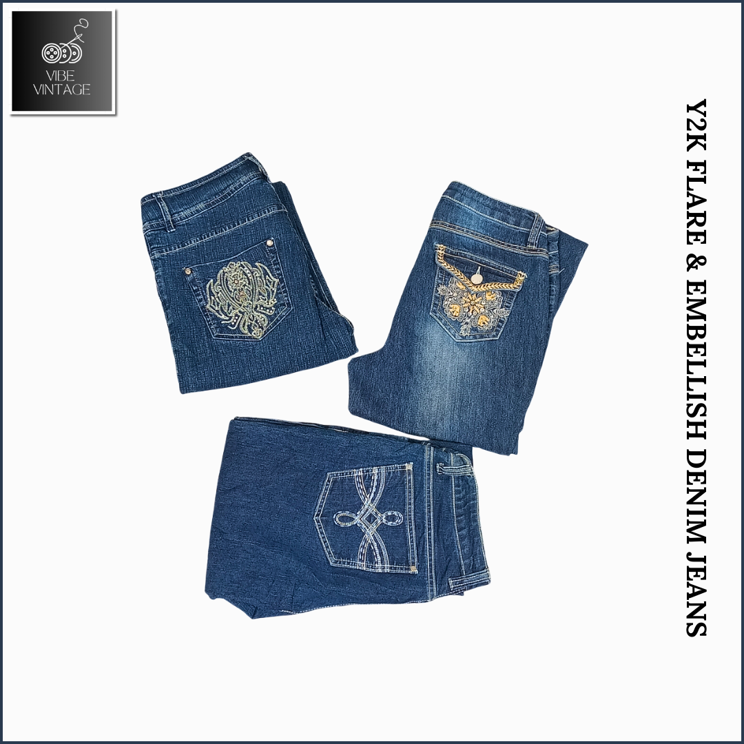 Y2K FLARE & EMBELLISH DENIM JEANS - 18 PCS