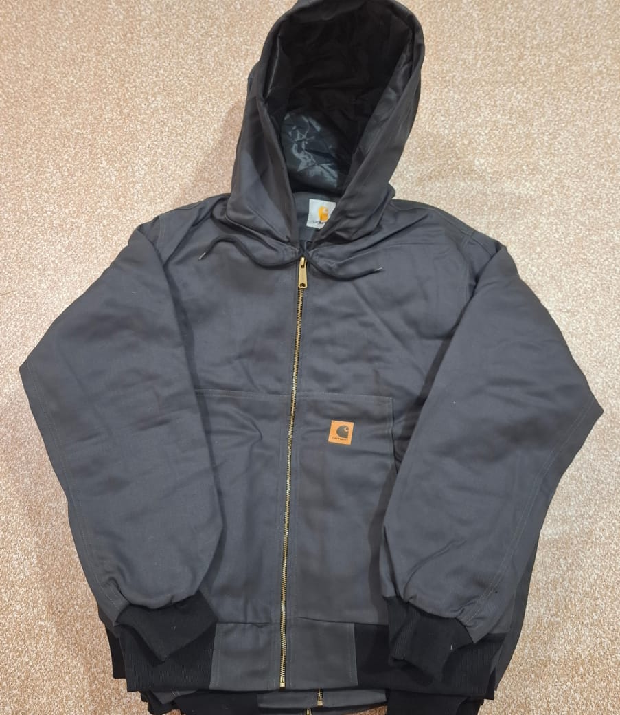 Jaqueta Carhartt cinza com capuz estilo rework