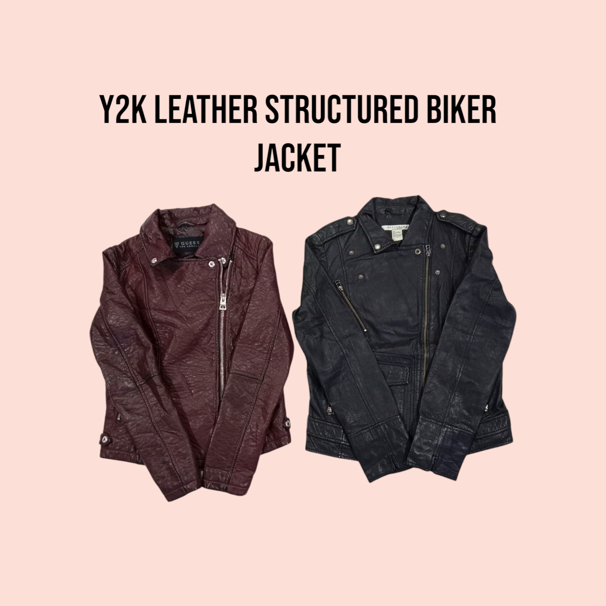 Y2k Leather Structure Biker Jacket