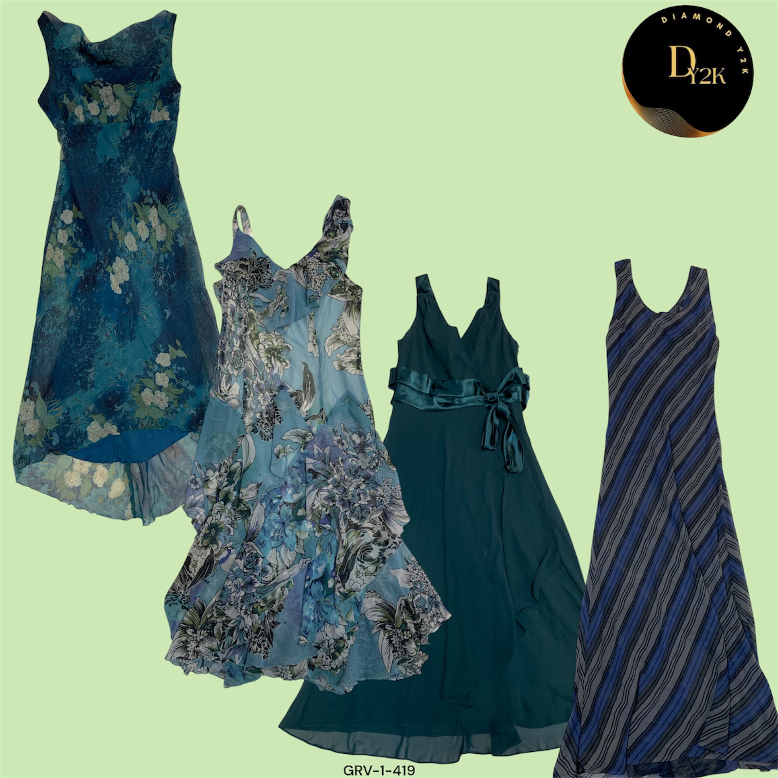 Vintage-Inspired Green Poly Dress - Timeless Style (GRV-1-419)