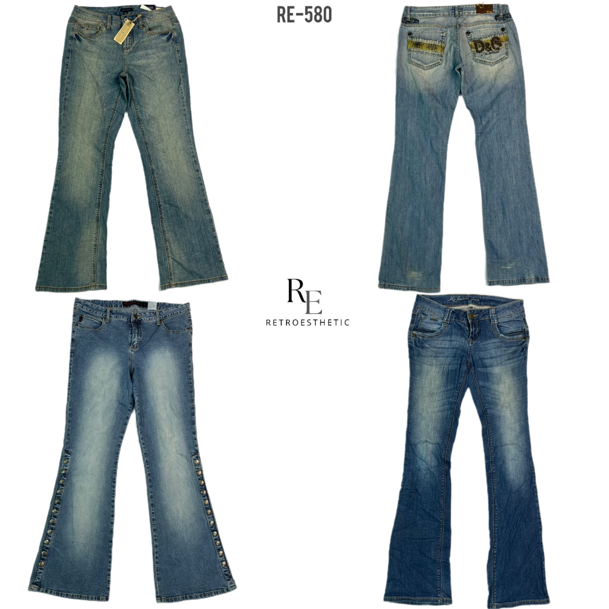 Jean en denim flared unique brodé Y2K (RE-580)