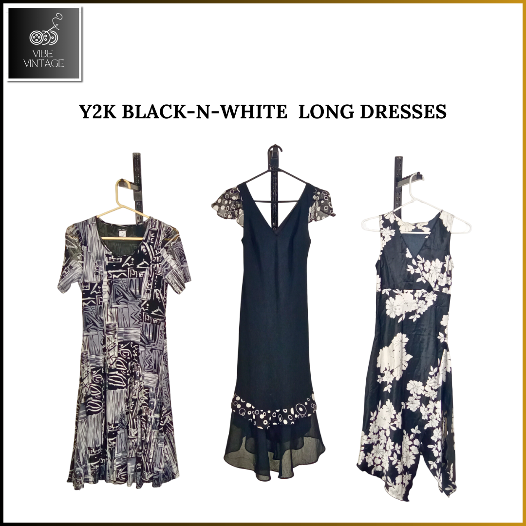 Y2K BLACK & WHITE LONG DRESSES - 10 PCS