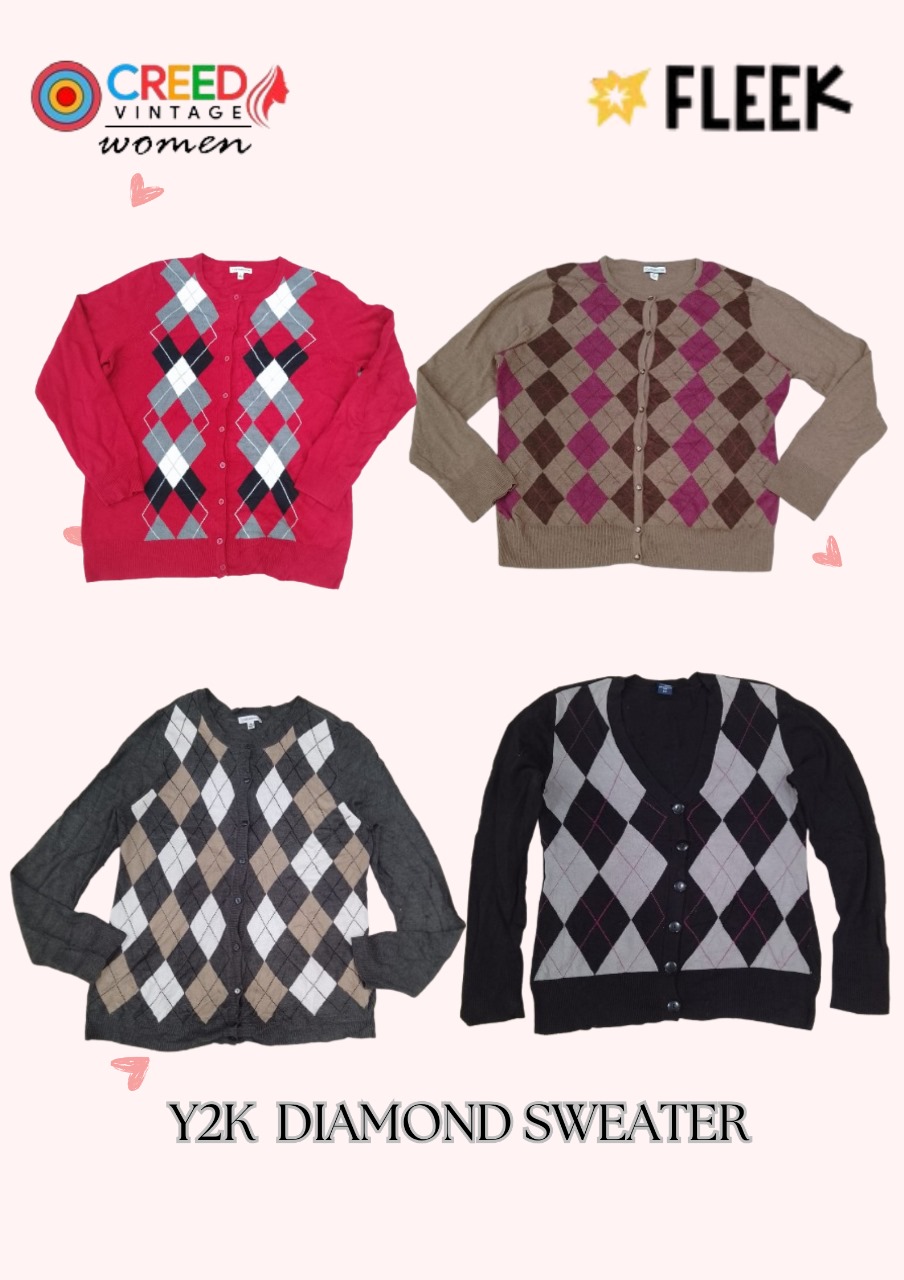 CR3604 Y2K Diamond Sweaters - 10 Pcs