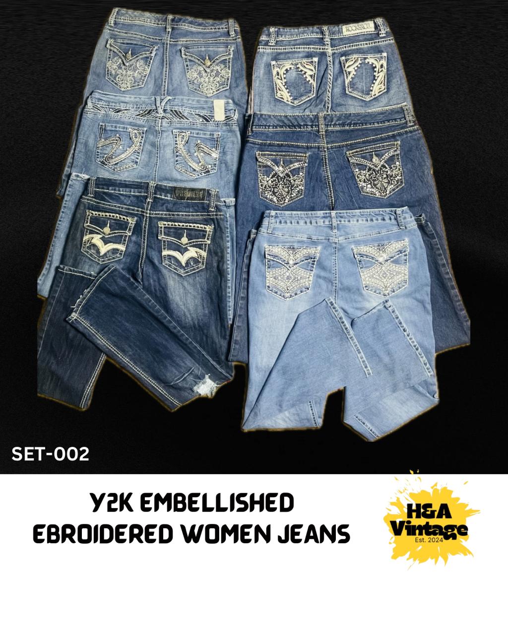 Y2K Embellished and Embroidered Women Jeans