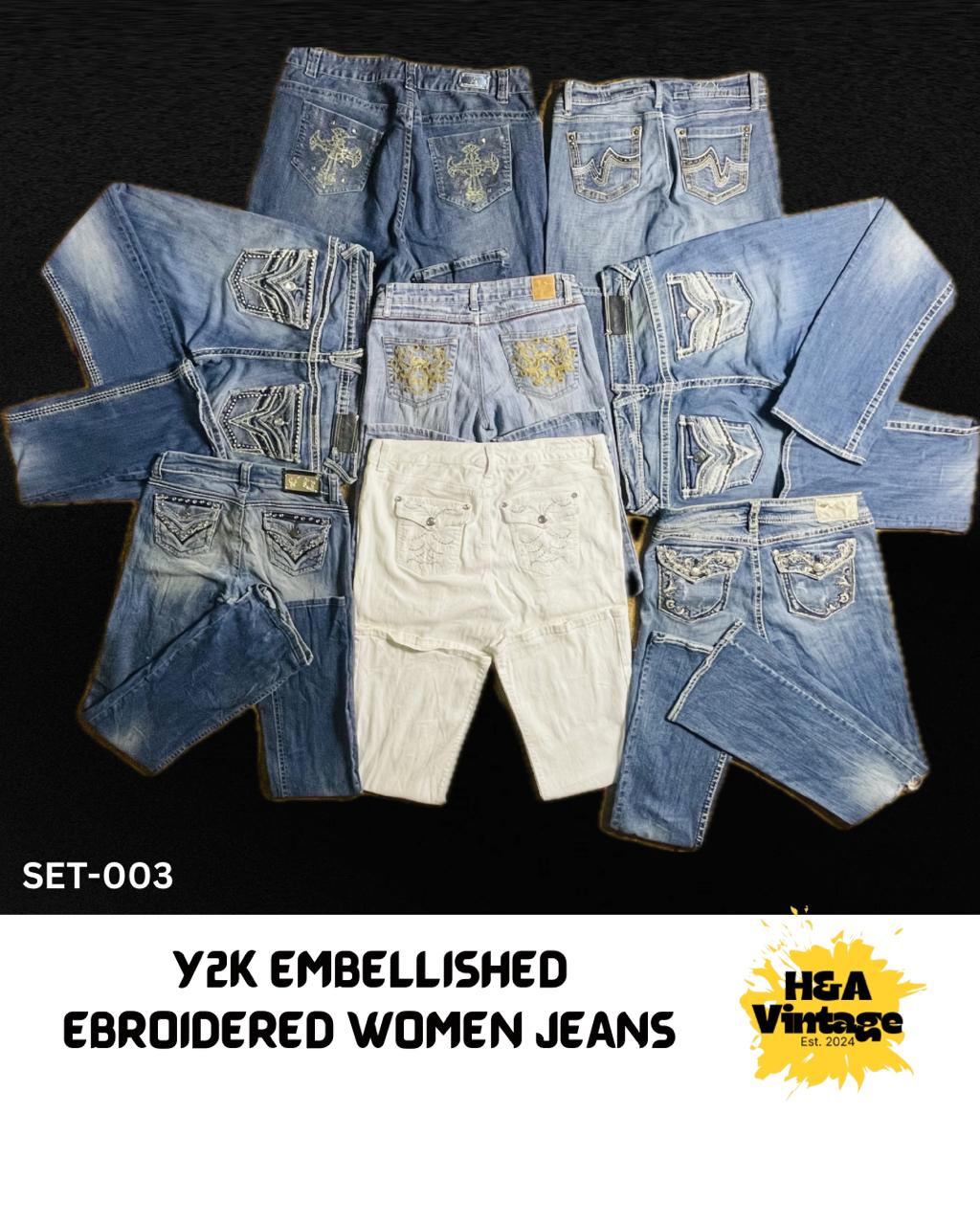 Y2K Embellished and Embroidered Women Jeans