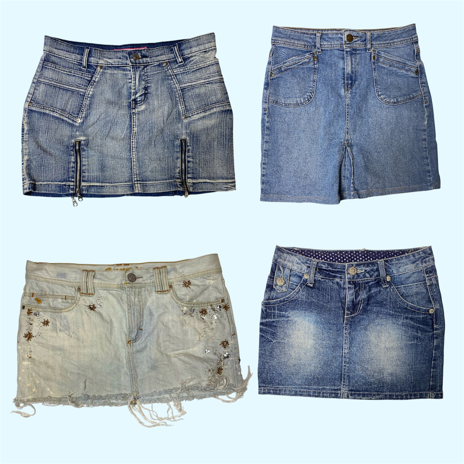 Faded Blues & Bling: 2000s Denim Mini Skirt Magic (TS-313)