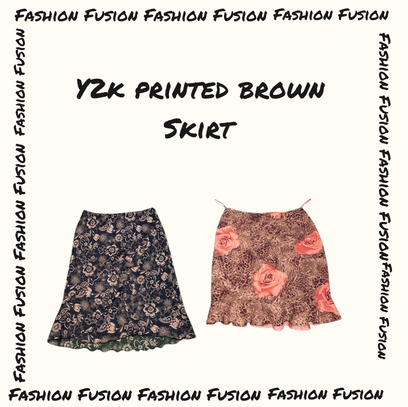 (FF-598) y2k printed Brown skirt