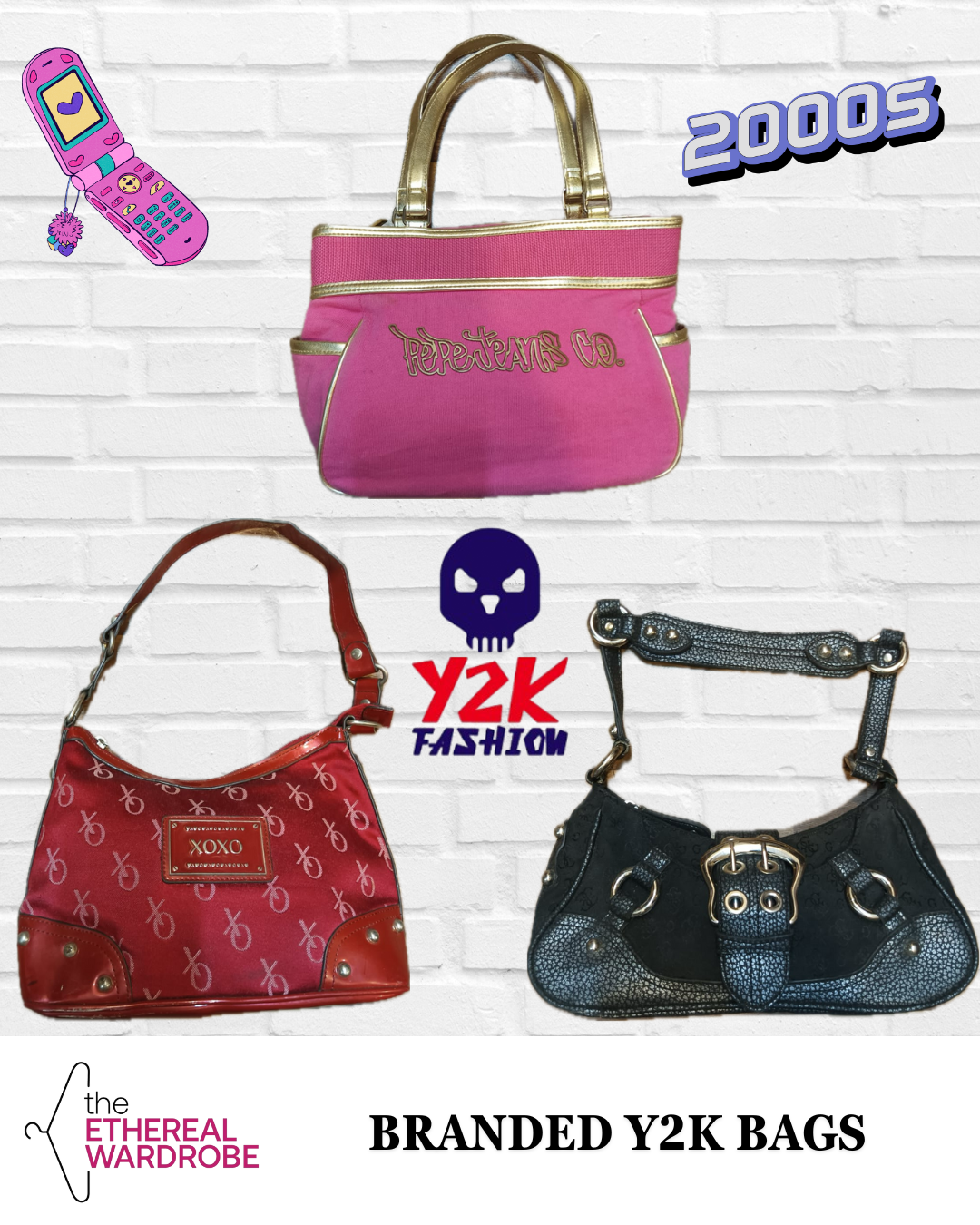 Branded Y2K style Bags 10pcs Pepe Jeans, Gusacci, XOXO and others