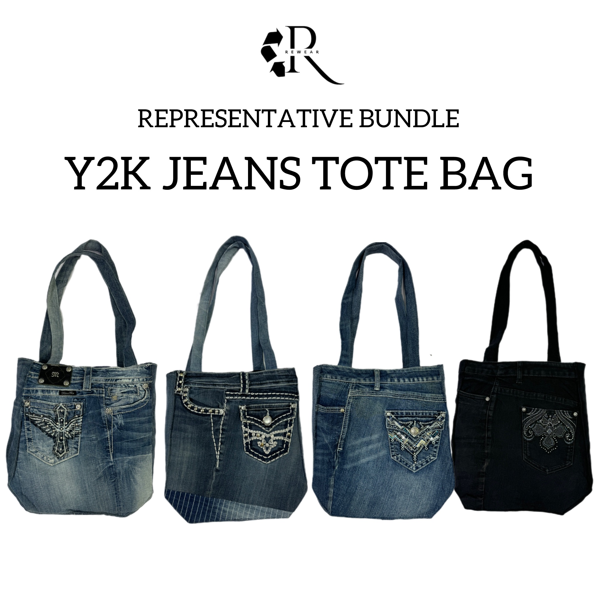 Sac fourre-tout en jeans Y2K retravaillé