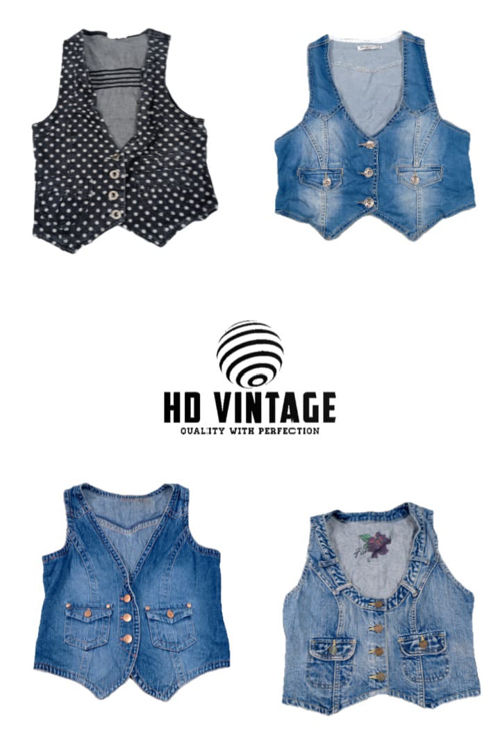 HD668 Ladies Y2K Denim Waistcoats - 16 pcs