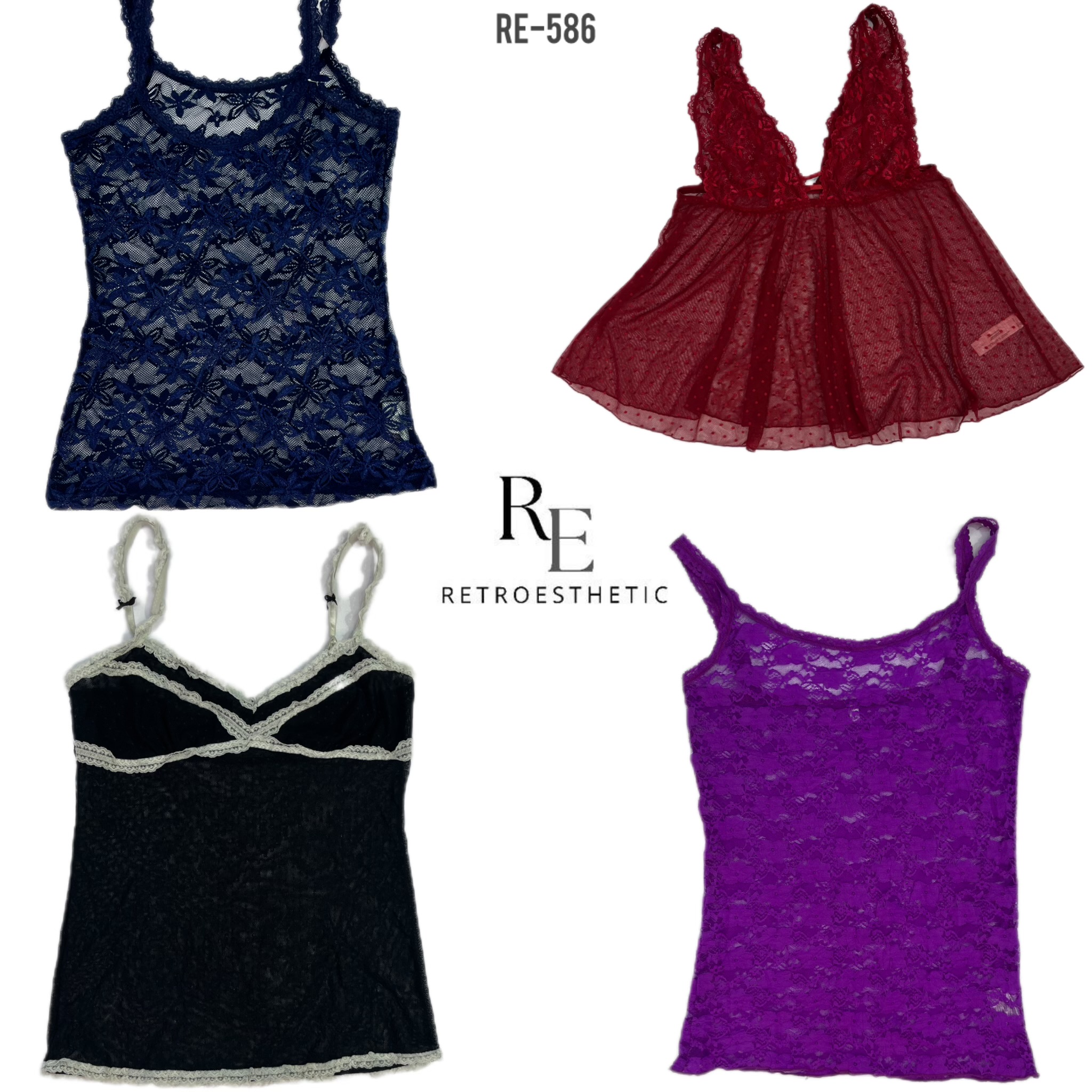 Y2K Netz- und Spitzenmix Lingerie Tops (RE-586)