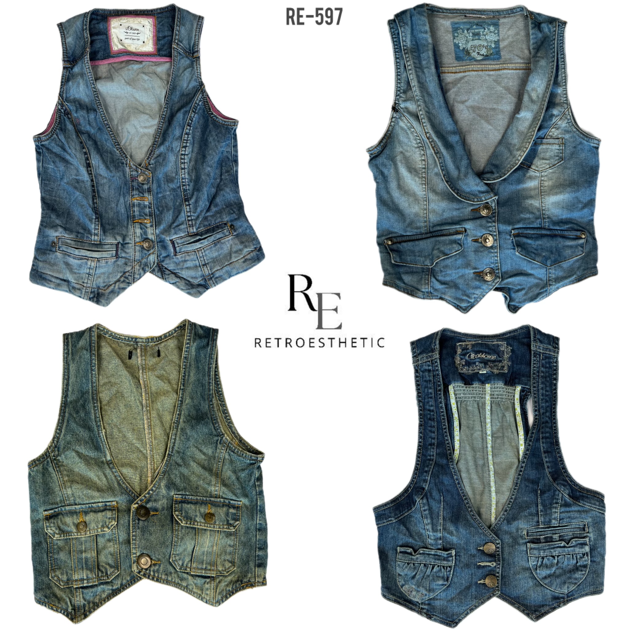 Y2K Retro Style Denim Waistcoats (RE-597)