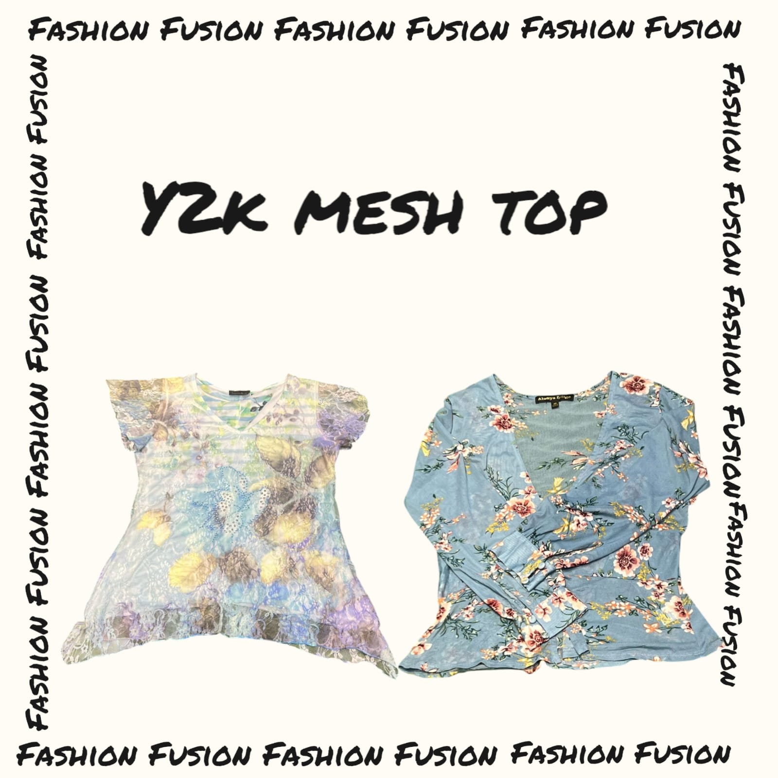 (FF-619) y2k printed Mesh Tops