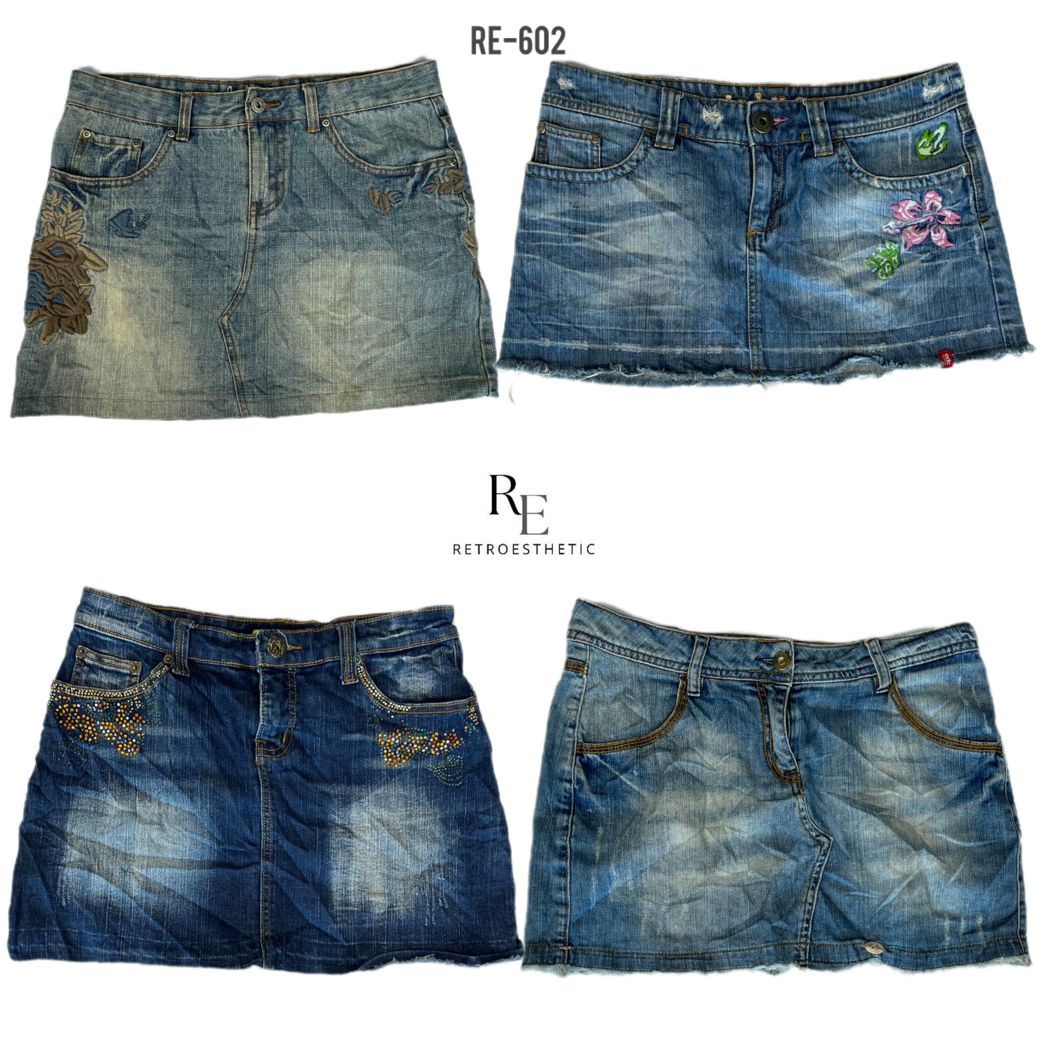 Y2K Unique Embroidered Denim Micro Mini Skirts (RE-602)