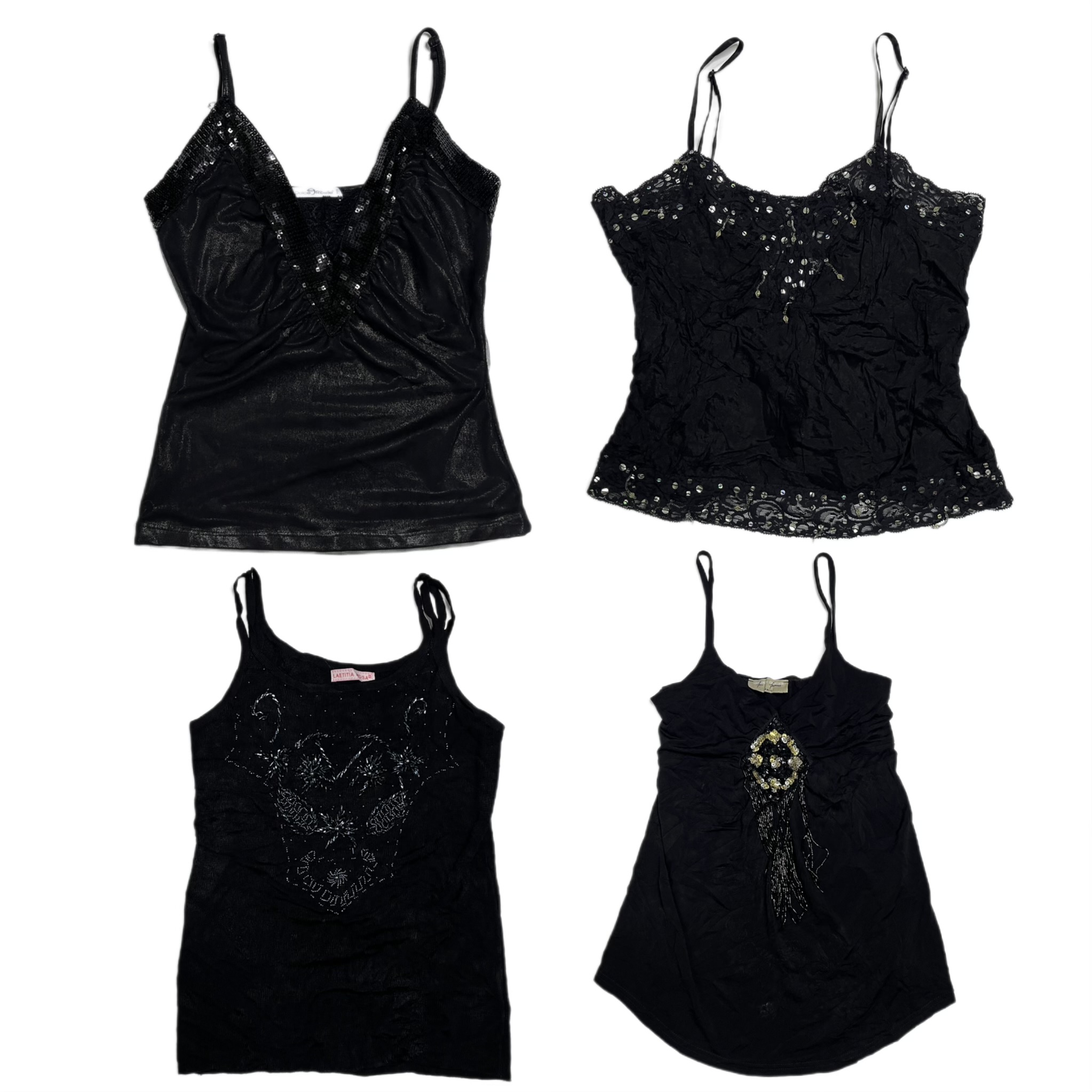 Y2K All Black Beaded Tops