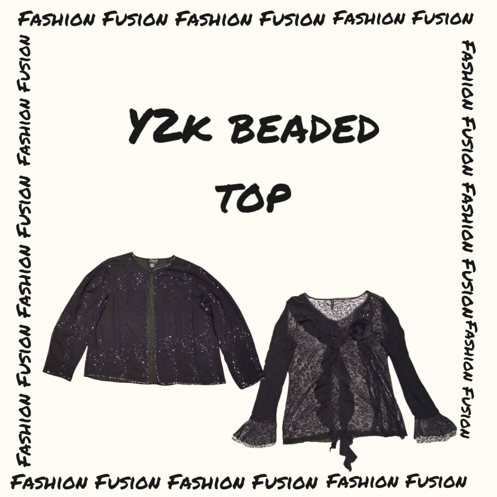 (FF-641) y2k little black beaded tops