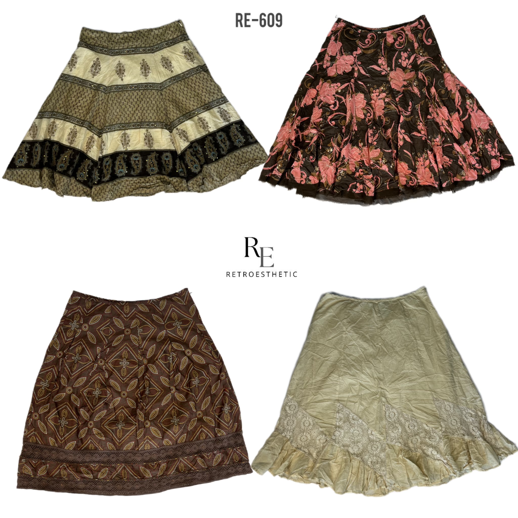 Y2K Unique Floral Cotton Mix Skirts (RE-609)