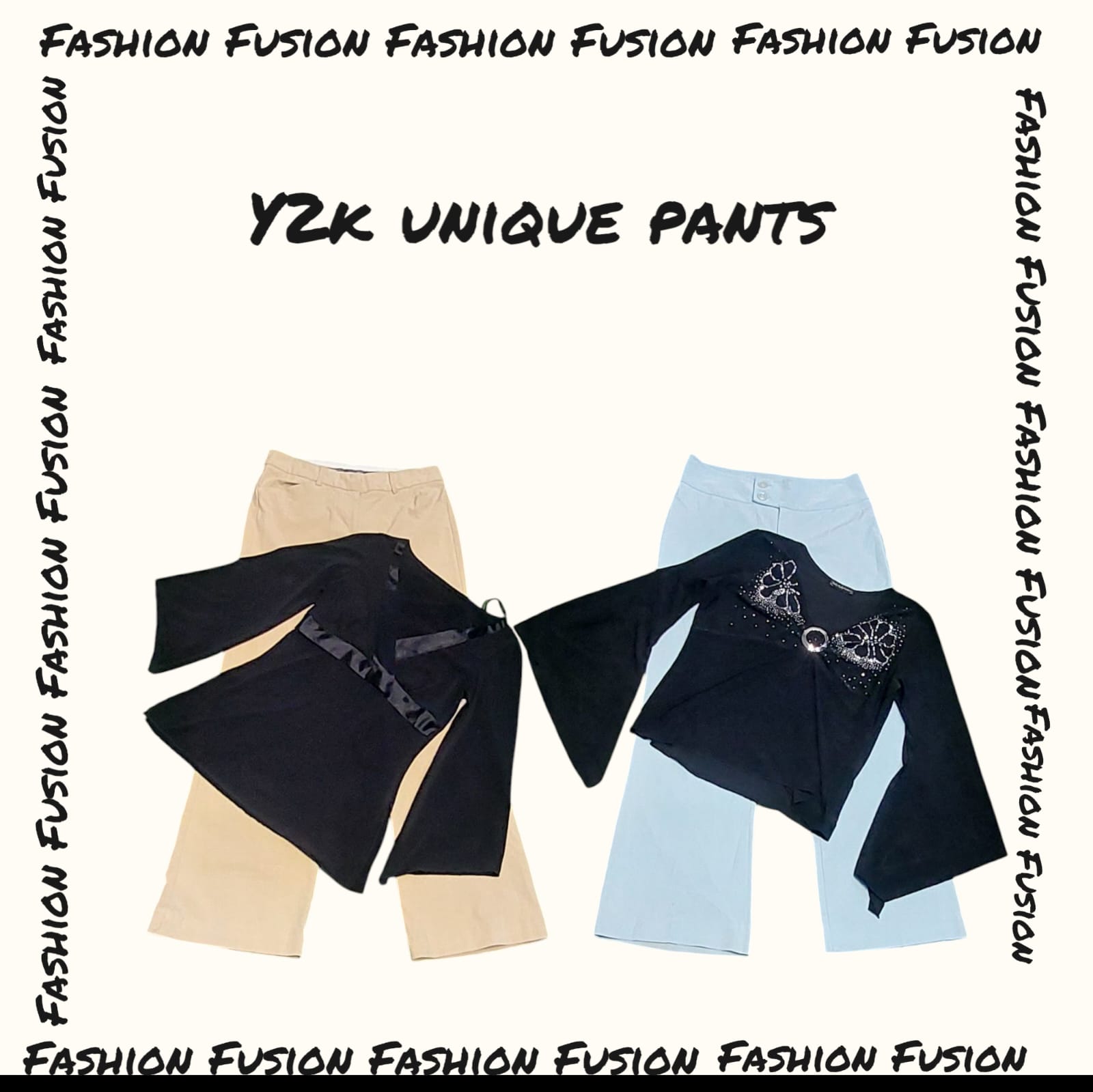 (FF-652) y2k Tops-weit ausgestellte Hose