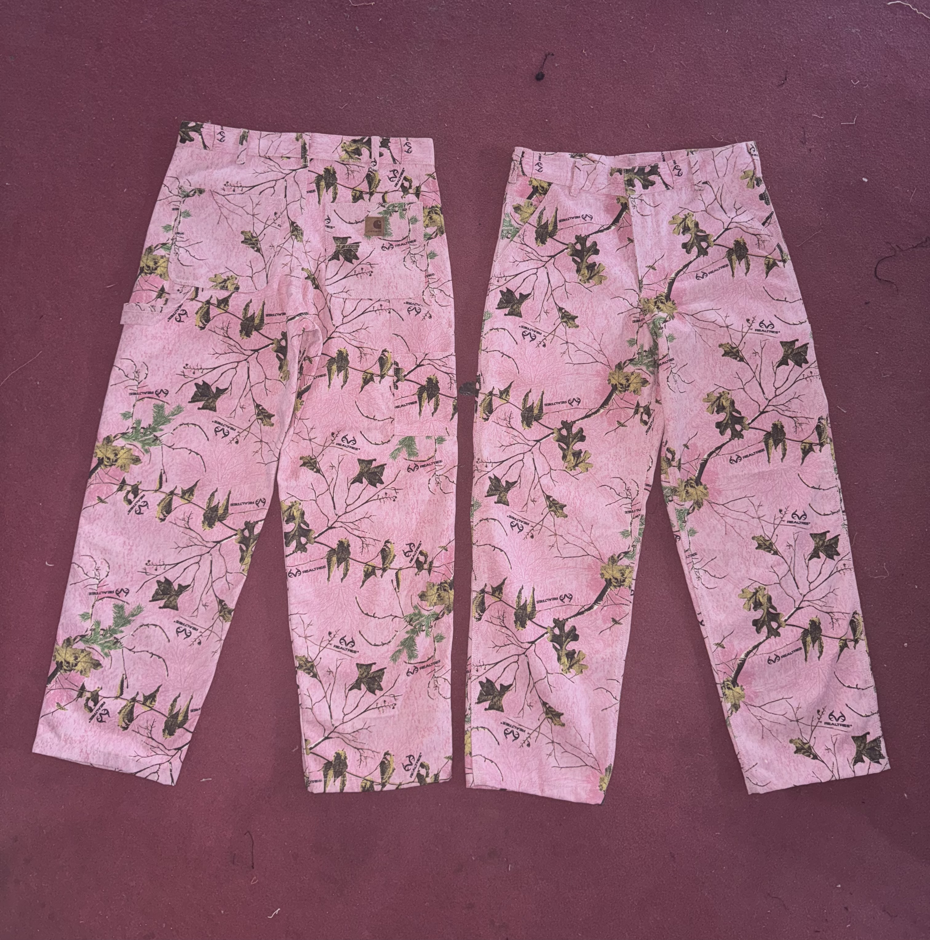 Rework style carhartt thick material pink camo pants