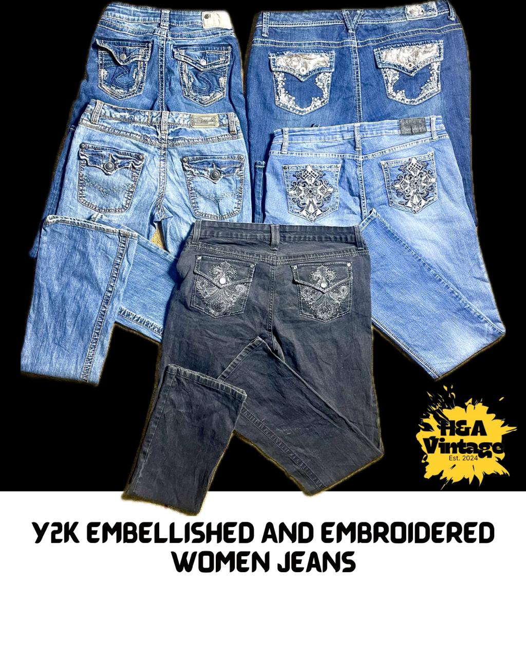 Jeans Bootcut Embelizados e Bordados Y2K