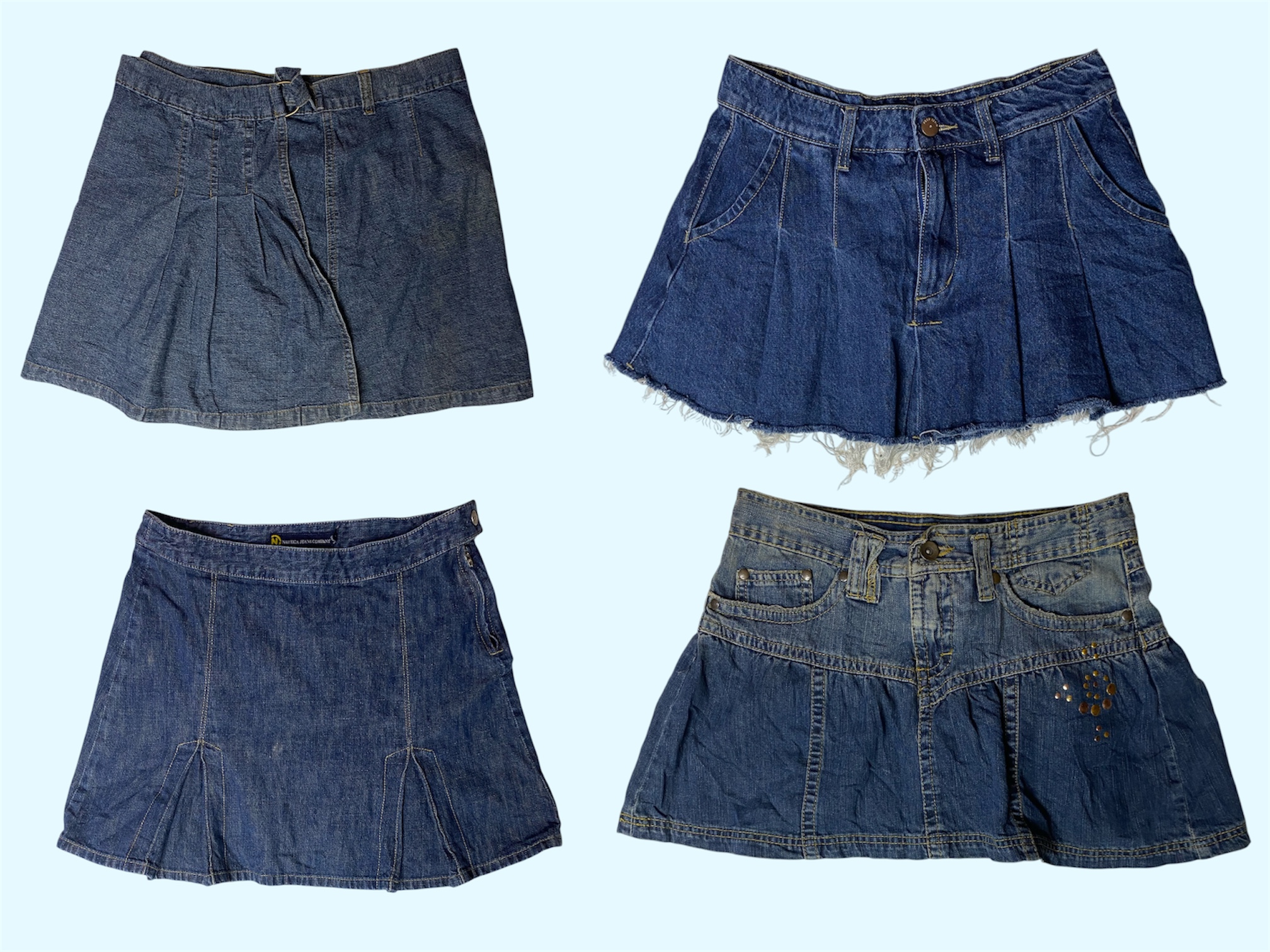 Y2K Denim Flare: Pleated & Frayed Mini Skirt Aesthetic (TS-358)